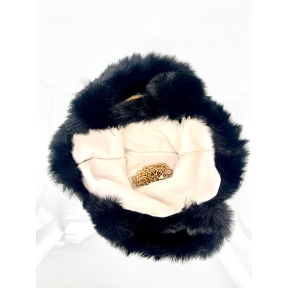Women's Bag - Lala By Design Black and Rainbow Purse Bag Faux Fur and Leather - Picture 5 of 5